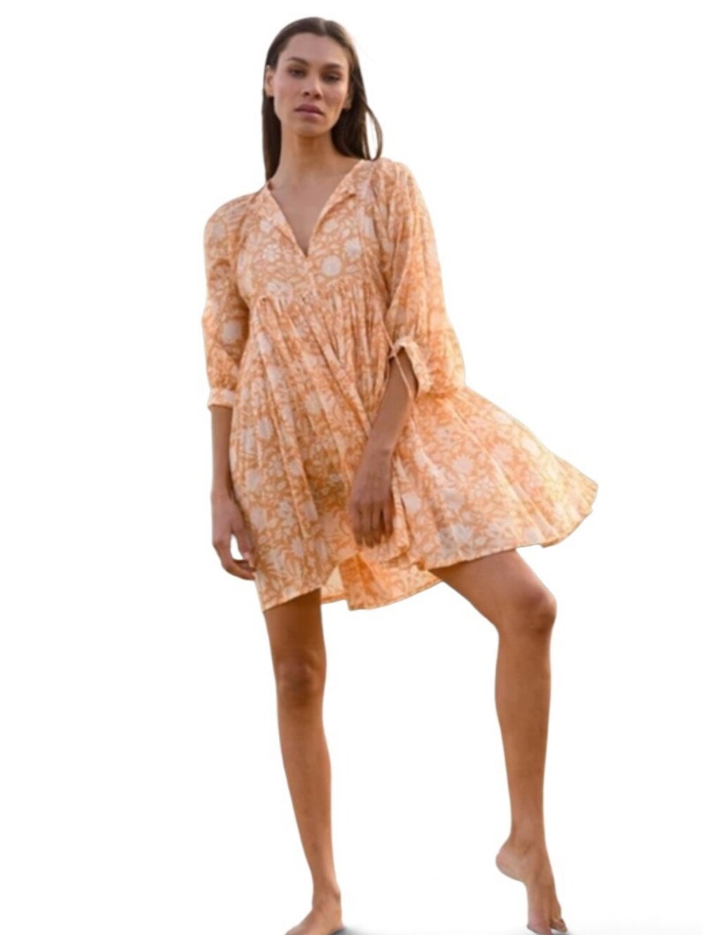 Daughters of India Kira Mini Dress Tanguerine Floral V-Neck Dress